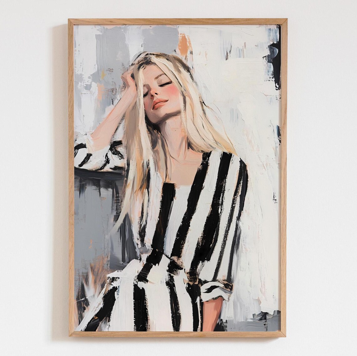 Black And White Stripe Dress Woman Art Print