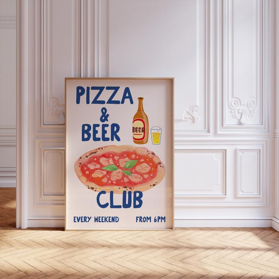 Pizza And Beer Club Art Print Trendy Wall Art Pizza Wall Art Beer Wall Art Pizza Club Poster Kitchen Wall Art Pizza Print