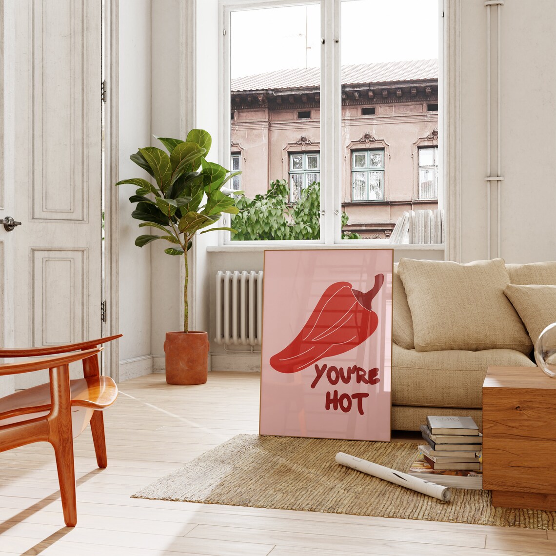 You're Hot Red Chili Pepper Spicy Bold Pink Minimalist Wall Art - Image 2