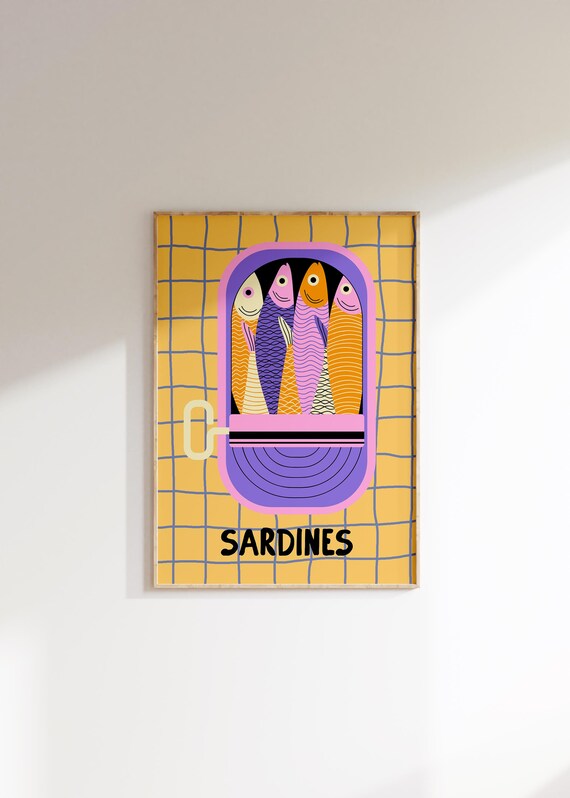 Sardines Tin Fish Art Print, Kitchen Wall Art