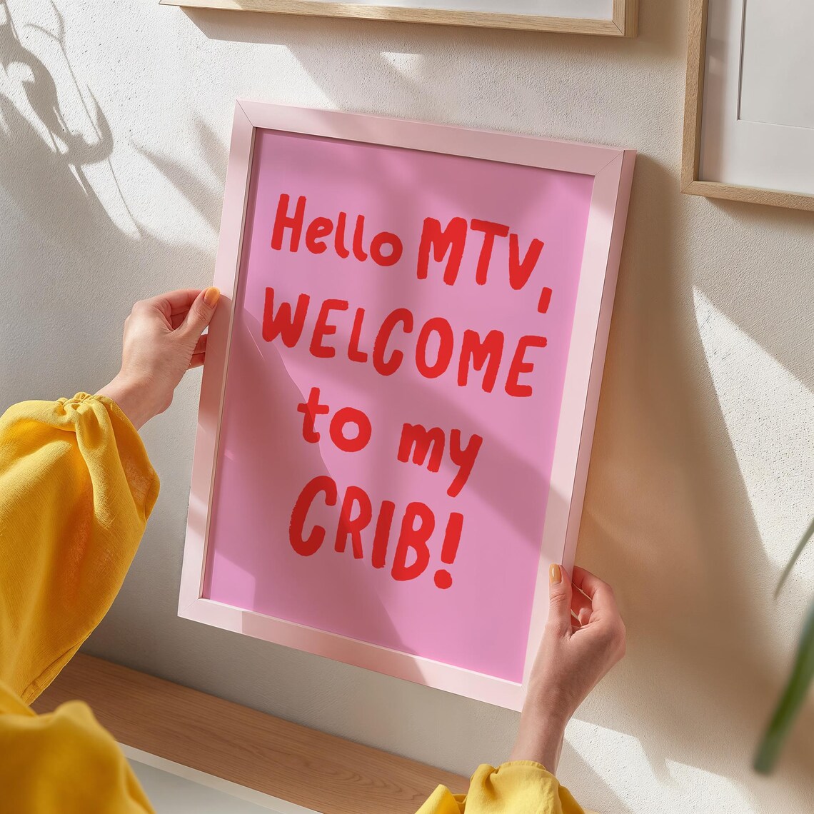 Hello MTV Welcome to My Crib Red Pink Retro Throwback Quote Poster - Image 3
