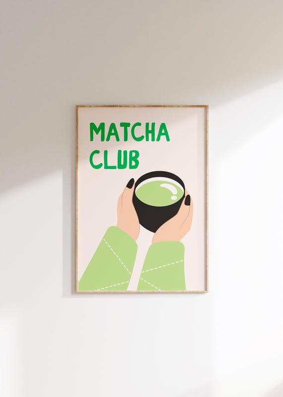 Matcha Club Art Print Trendy Wall Art Matcha Wall Art Coffee Bar Decor Hand Drawn Matcha Print Wall Art Matcha Lover