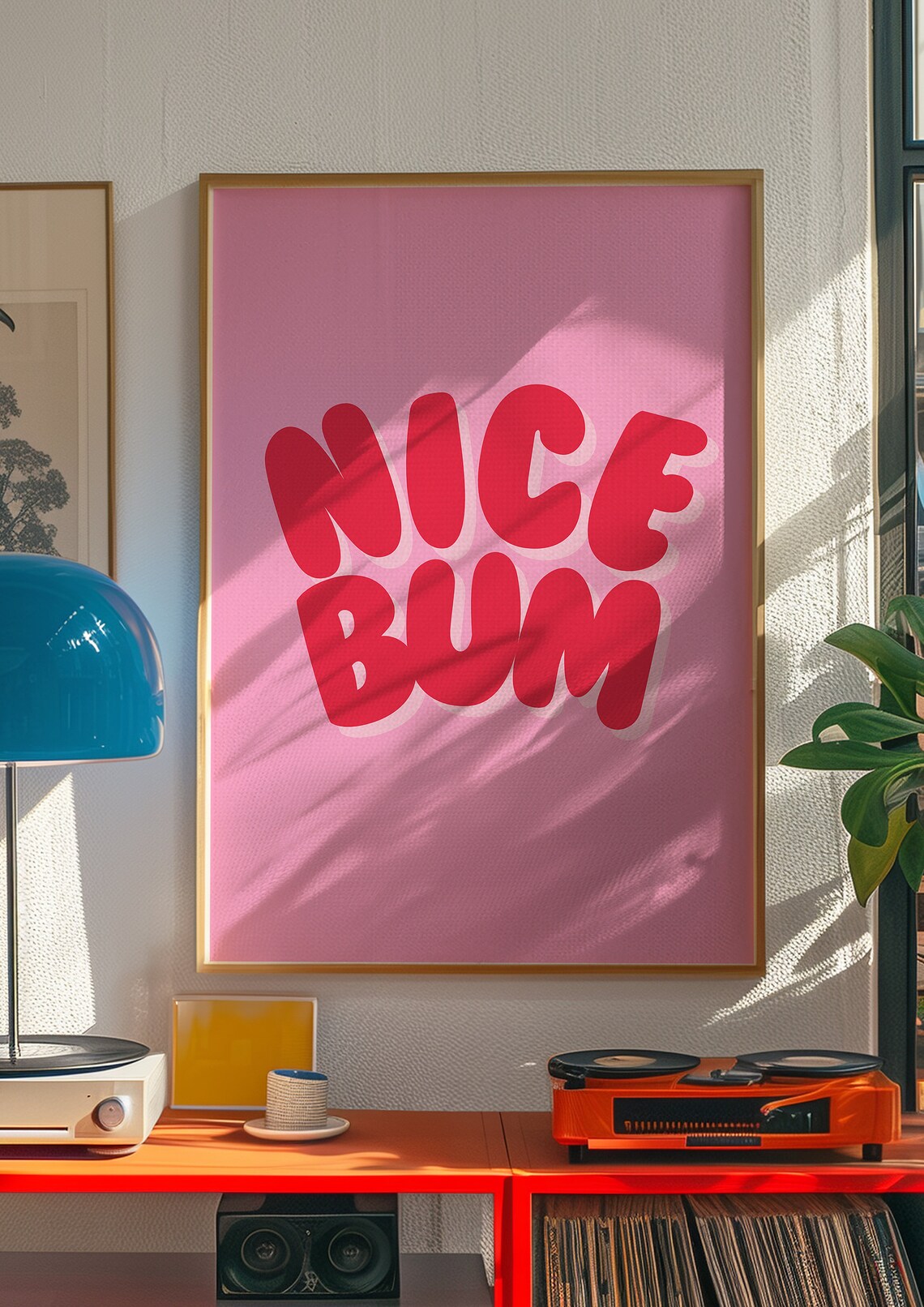 Nice Bum Red Bubble Letters Funny Bathroom Quote Pink Poster - Image 4
