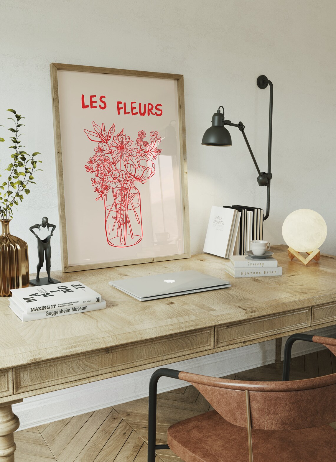 Les Fleurs Red Wildflower Bouquet in Mason Jar Line Art Poster - Image 3