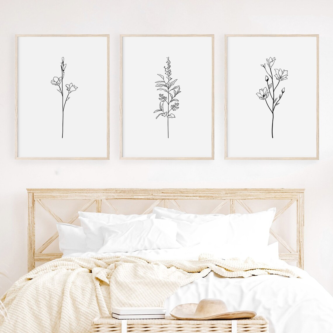 Trio Of Minimalist Floral Line Art Botanical Flower Drawing Poster - Image 2