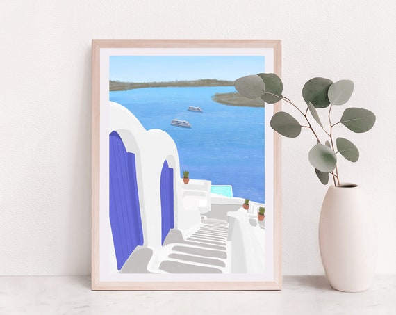 Santorini Dome, Greece Travel Poster Art Print