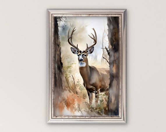 Watercolor Deer Print Forest Animal Wall Art