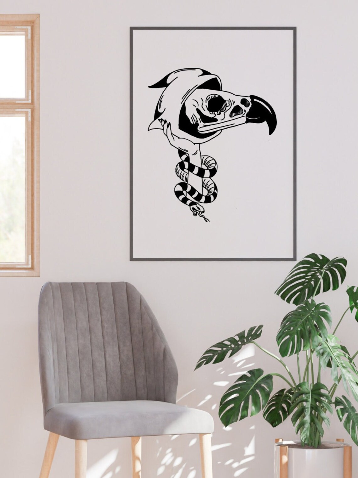 Hidden Bird Skull Hand Snake Coil Dark Gothic Tattoo Art Poster - Image 3