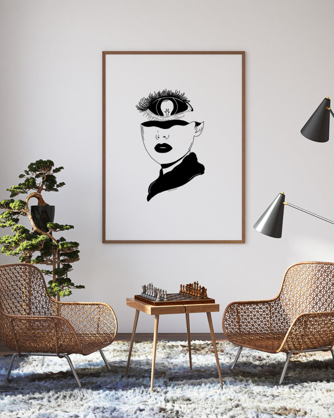 One Eye Surreal Giant Eye Woman Face Weird Bold Line Art Poster - Image 3