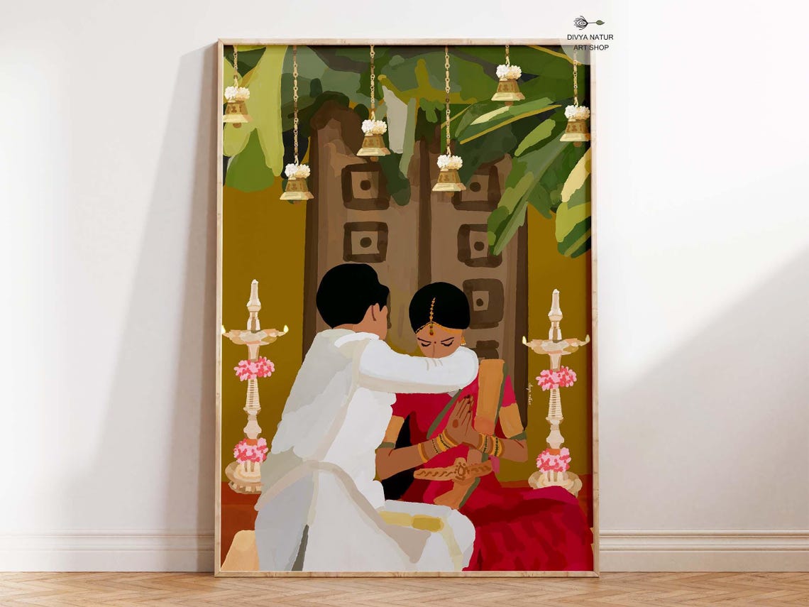 Tamil Wedding Groom Tying Thaali Traditional Ceremony Art Poster
