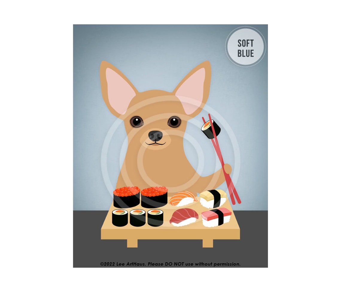 665dp Sushi Decor Chihuahua Eating Sushi Wall Art Chihuahua Art Chihuahua Gifts Sushi Wall Art Dog Art Print Dog Kitchen Decor - Image 2