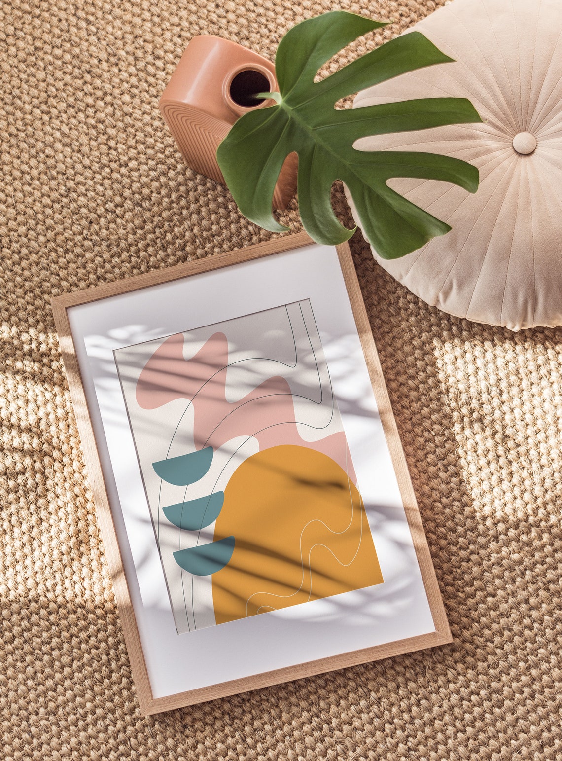 Teal Half Circles Dusty Pink Modern Abstract Mid Century Poster - Image 2