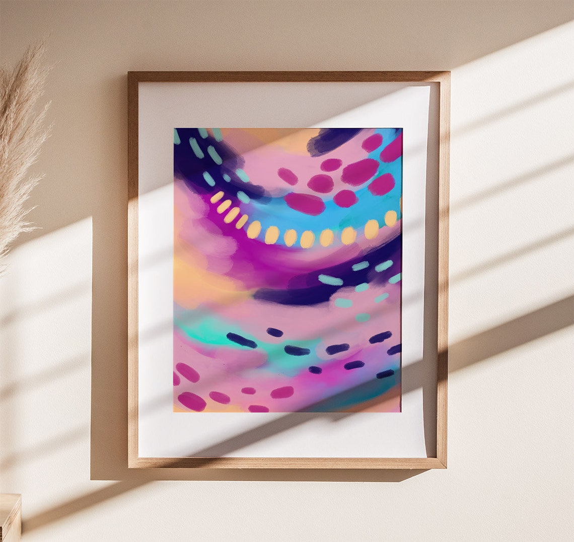 Purple Pink Blue Swirl Colour Flow Modern Abstract Art Poster