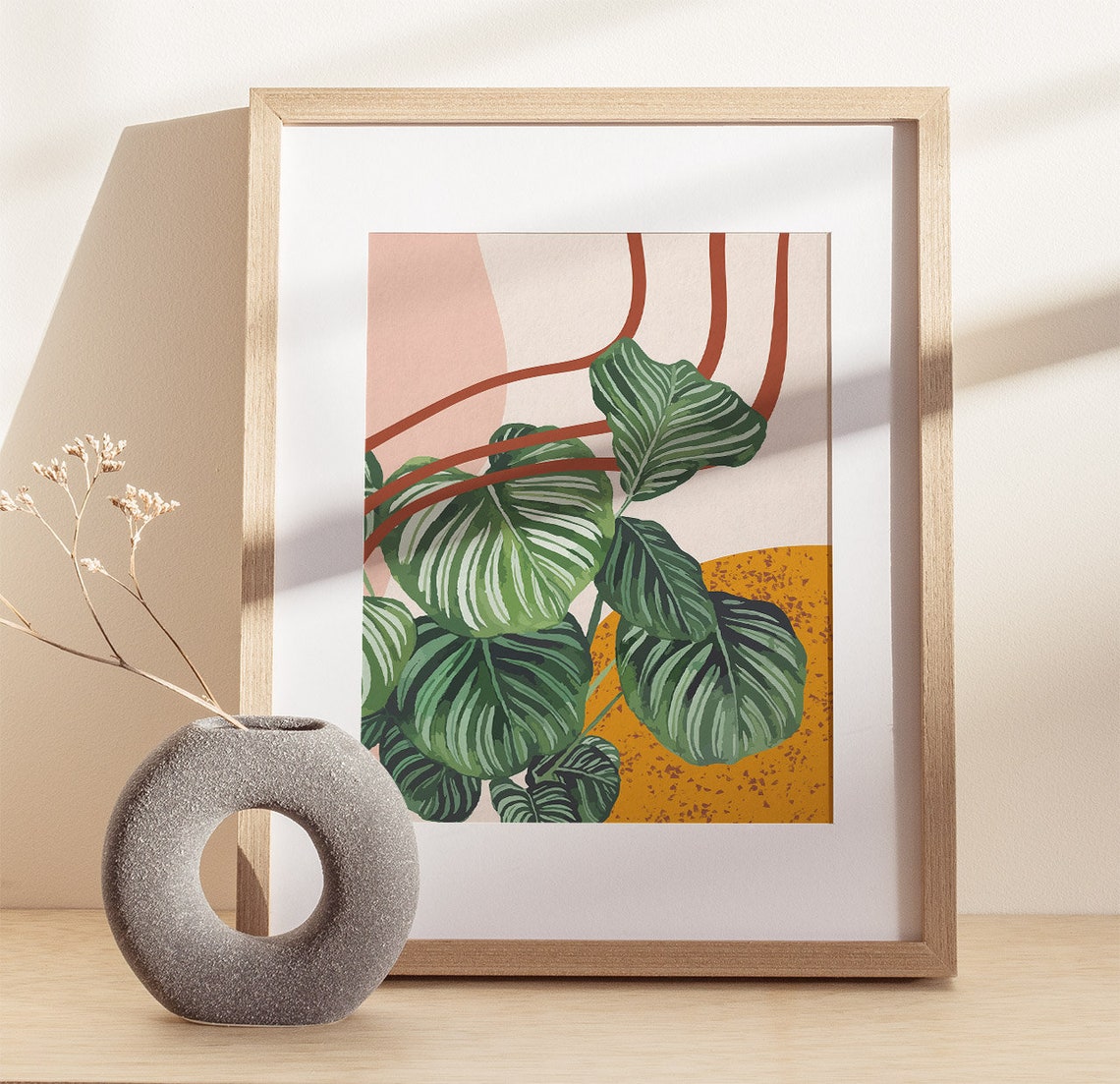 Calathea Orbifolia Striped Leaves Blush Mustard Abstract Poster - Image 2