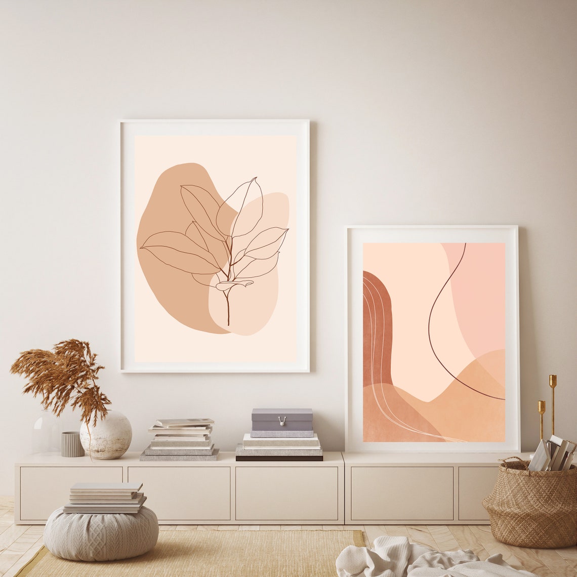 Beige Ficus Leaf Line Art Boho Botanical Illustration Poster - Image 2