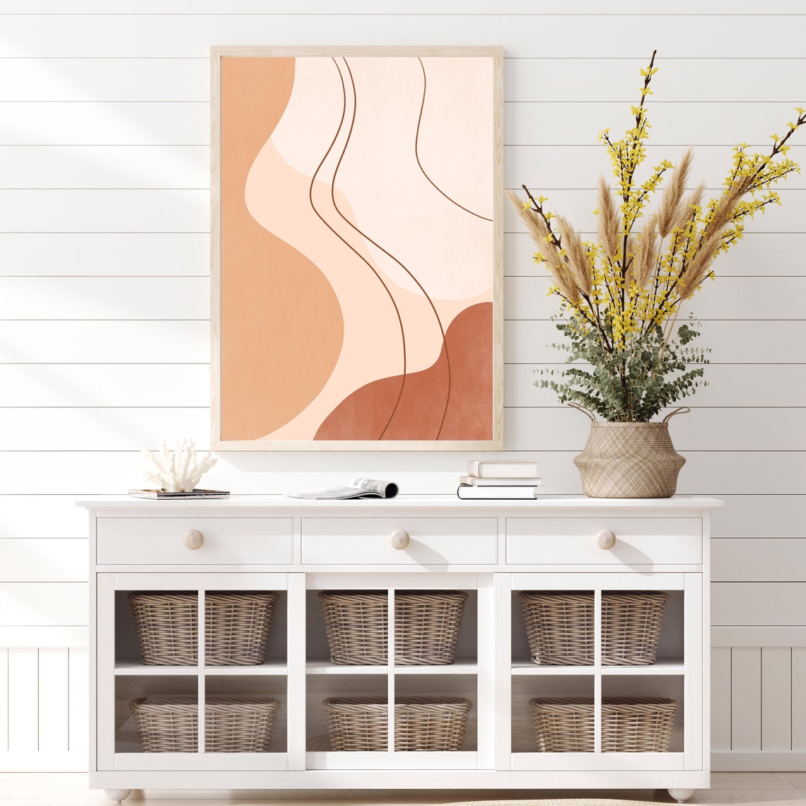 Beige Organic Flow Curves Minimalist Boho Art Abstract Poster - Image 2