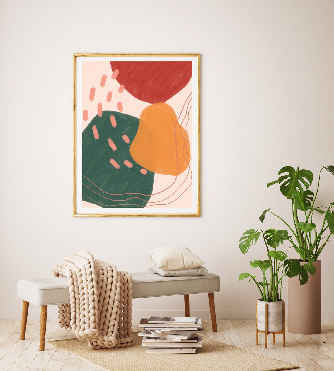 Green Orange Red Rounded Shapes Modern Bohemian Abstract Poster - Image 2