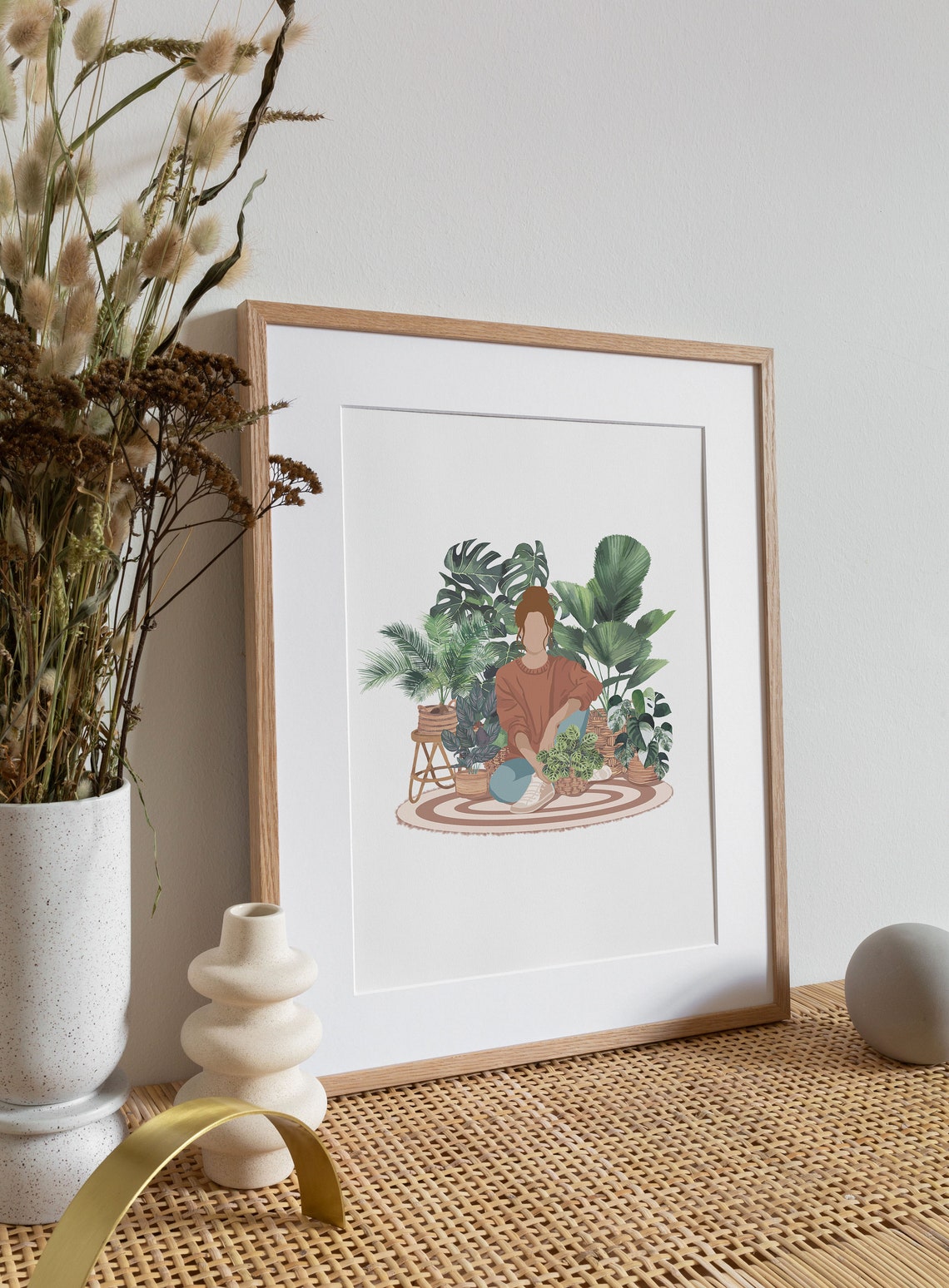 Plant Lady Relaxing Among Houseplants Print Woman On Round Rug - Image 2