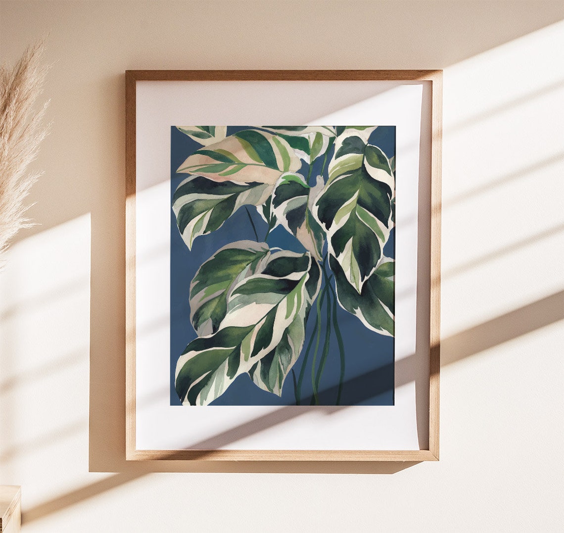 Calathea White Fusion Leaves Navy Botanical Illustration Poster - Image 3
