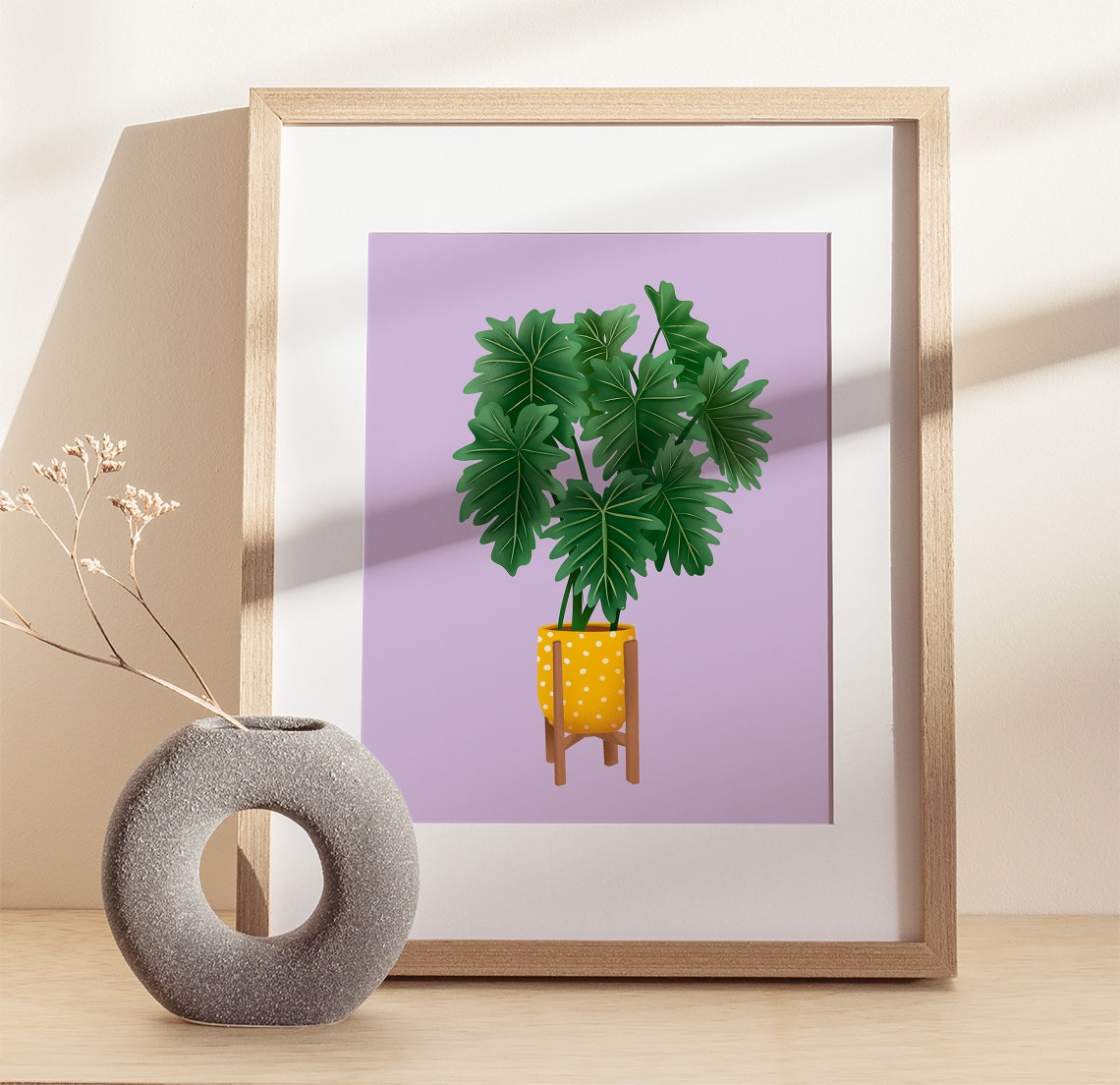 Philodendron Xanadu Print Yellow Dotted Pot Lavender Background - Image 3