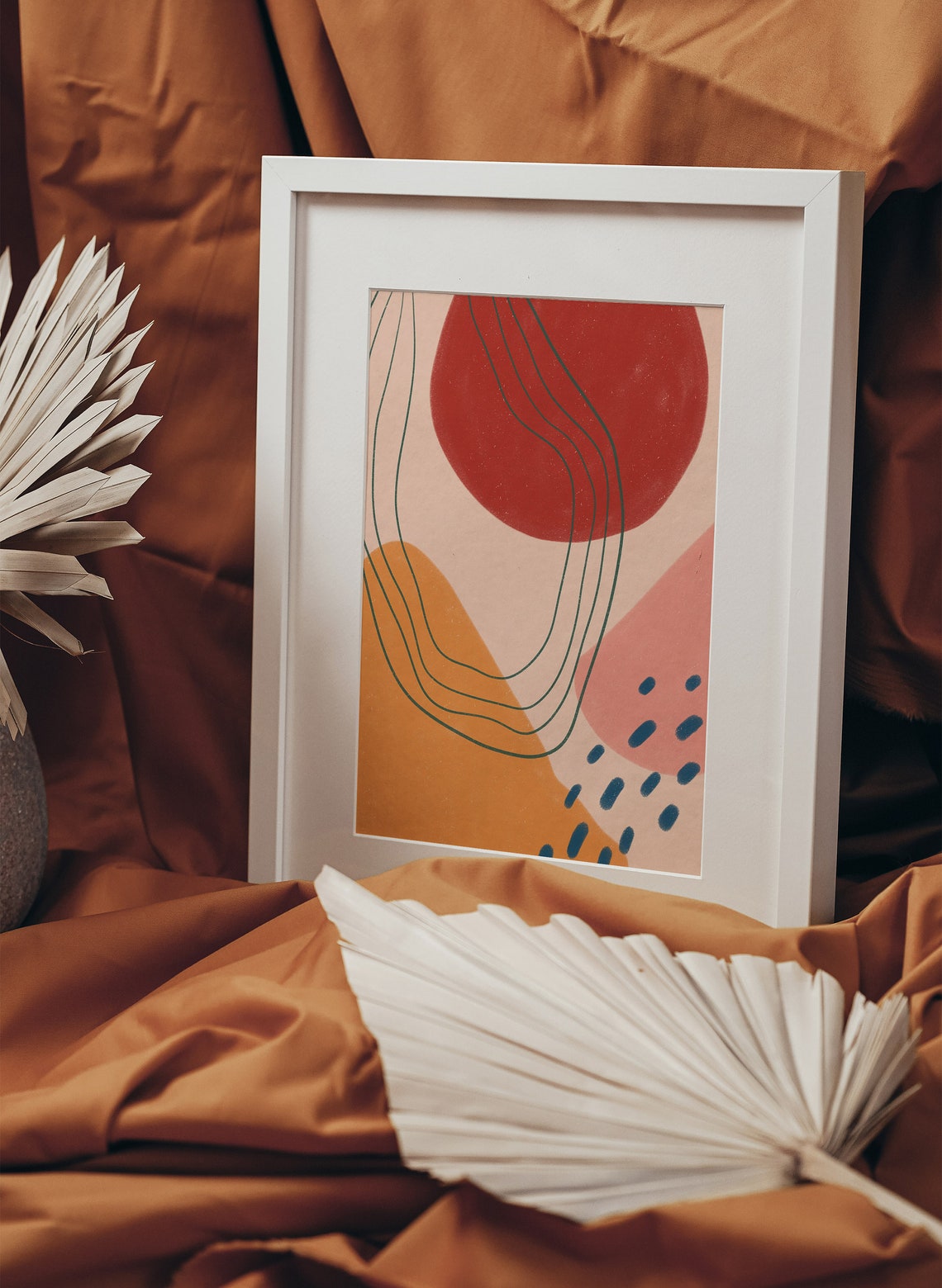 Bold Rust Orange Shapes With Teal Lines Abstract Boho Poster - Image 2