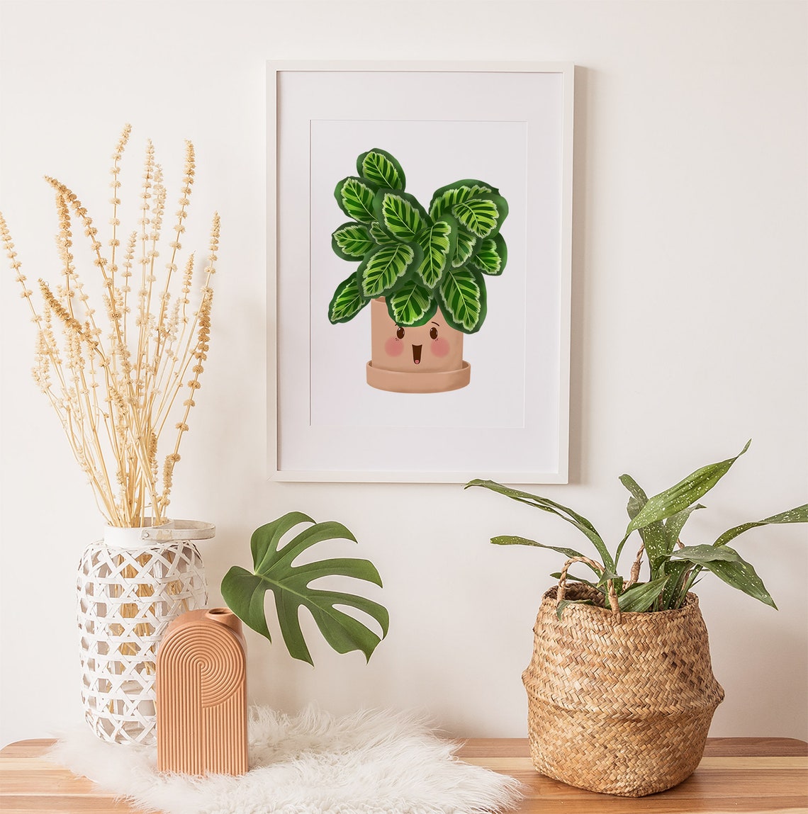 Happy Calathea Roseopicta in a Smiling Terracotta Pot Poster - Image 3