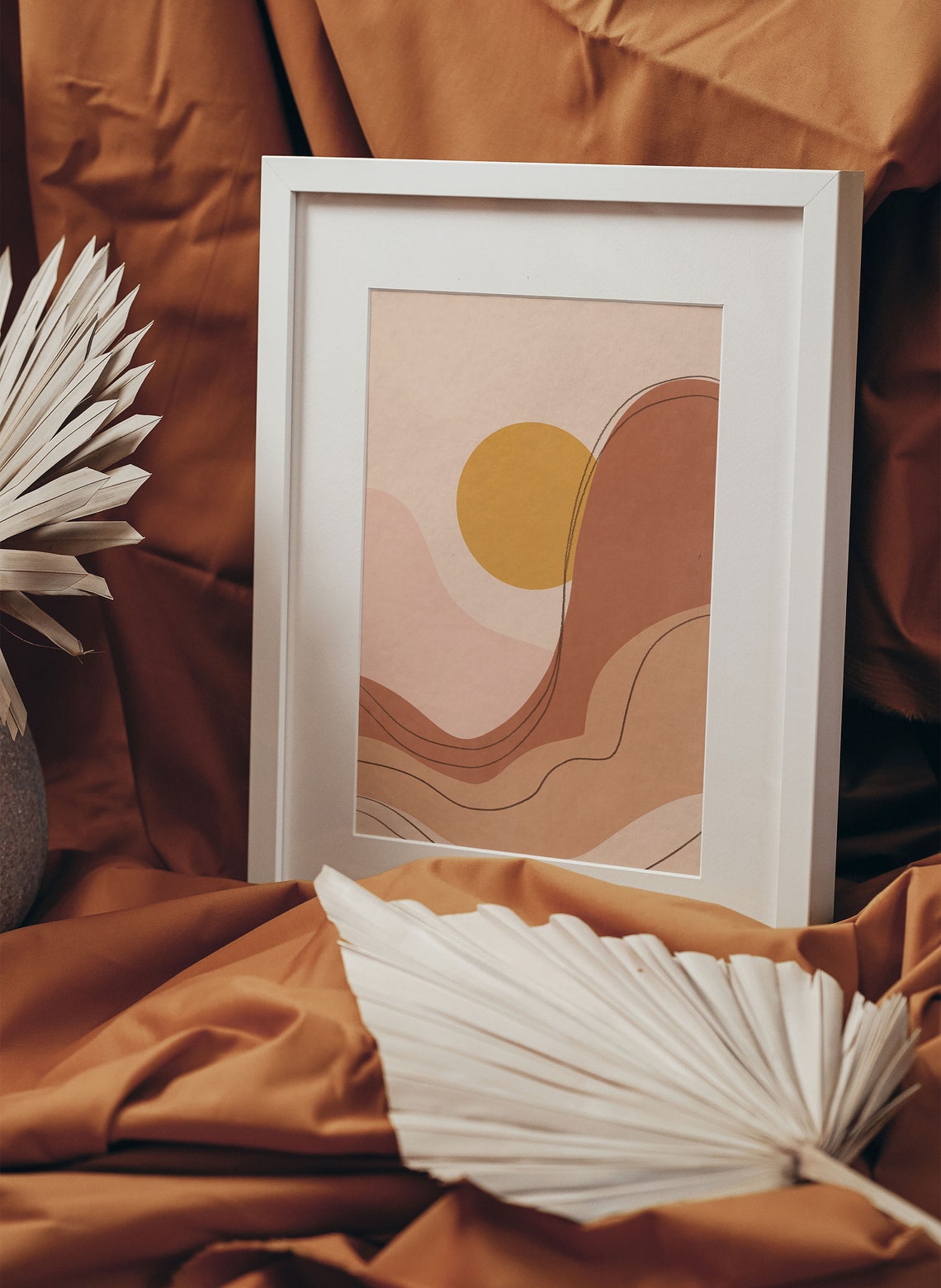 Abstract Sunrise Illustration Neutral Wall Art Landscape Art Print Terracotta Wall Art Boho Art Prints Sunshine Prints - Image 3