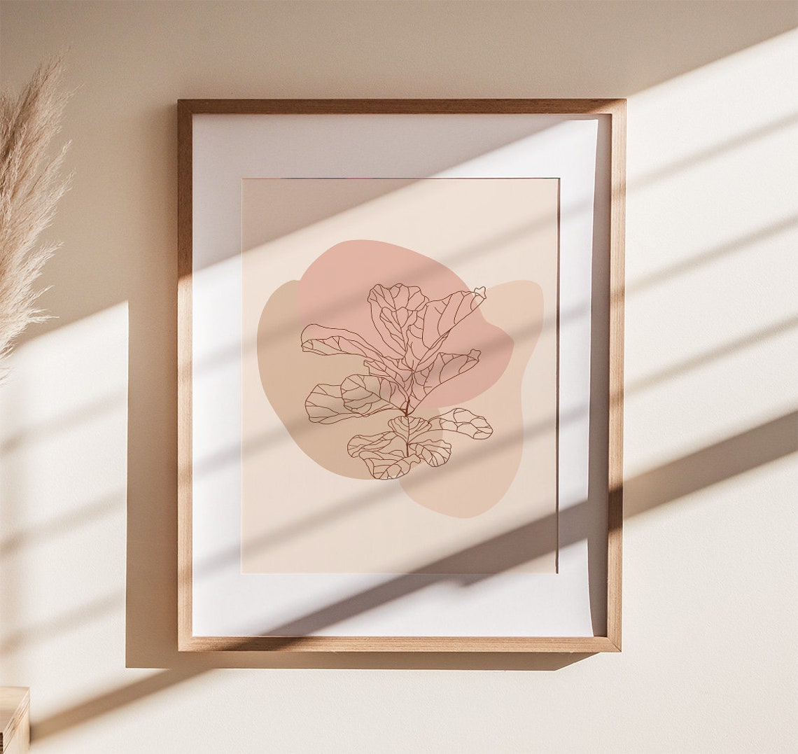 Fiddle Leaf Fig Line Art Over Blush Organic Botanical Poster