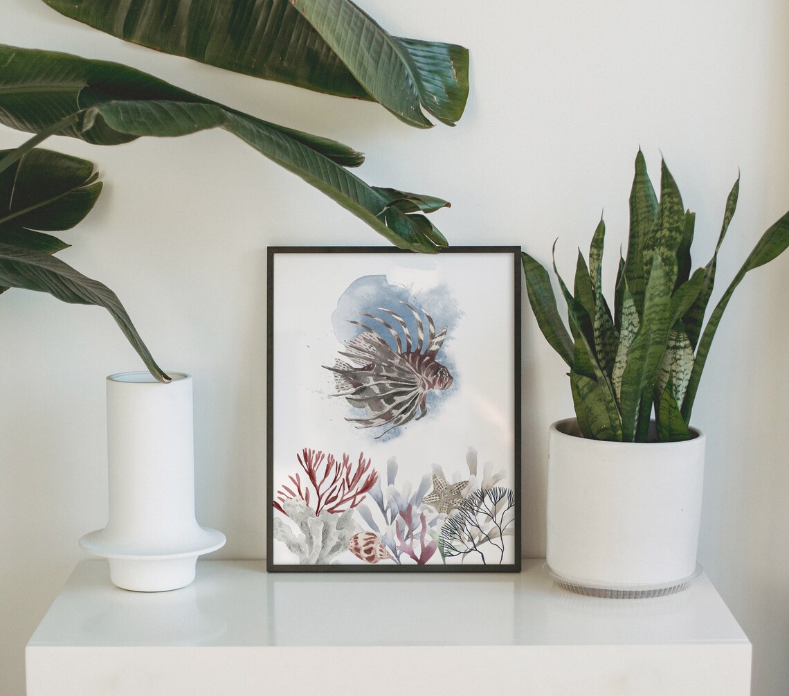 Red Lionfish Watercolor Fish Print, Ocean Sea Life - Image 3