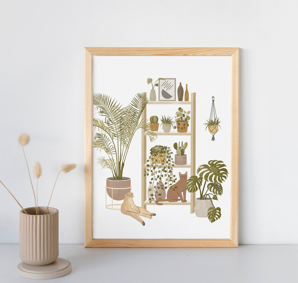Boho Home Garden With Cats, Plant Art Print - Image 4