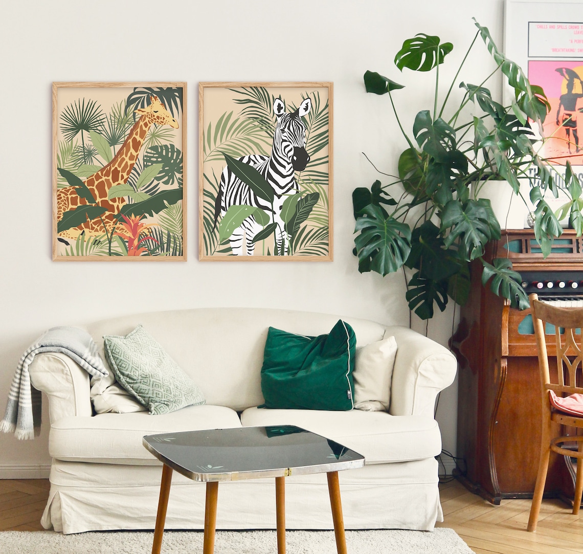 Giraffe and Tropical Plants Wild Animal Art Print - Image 2
