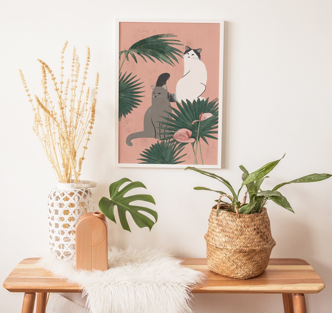 Cats And Tropical Plants Boho Cat Art Print - Image 4