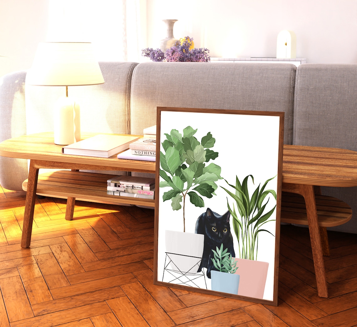 Staring Black Cat Watercolor Art Print, Cat Lover - Image 4