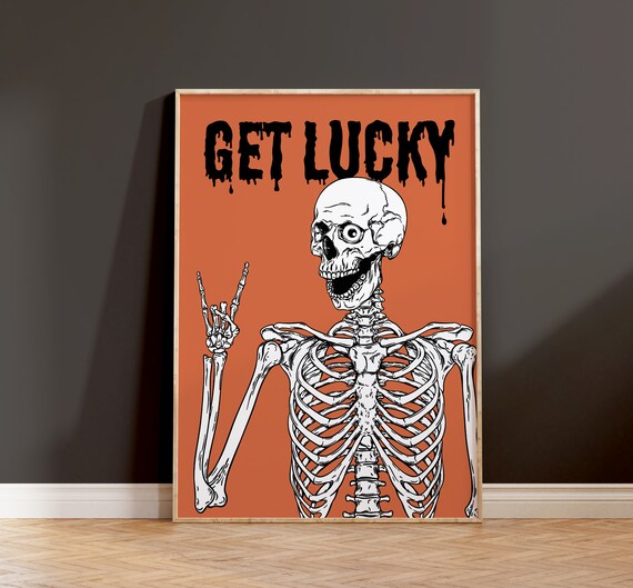 Get Lucky Skeleton Rock Hand Halloween Funny Skull Humor Art Poster