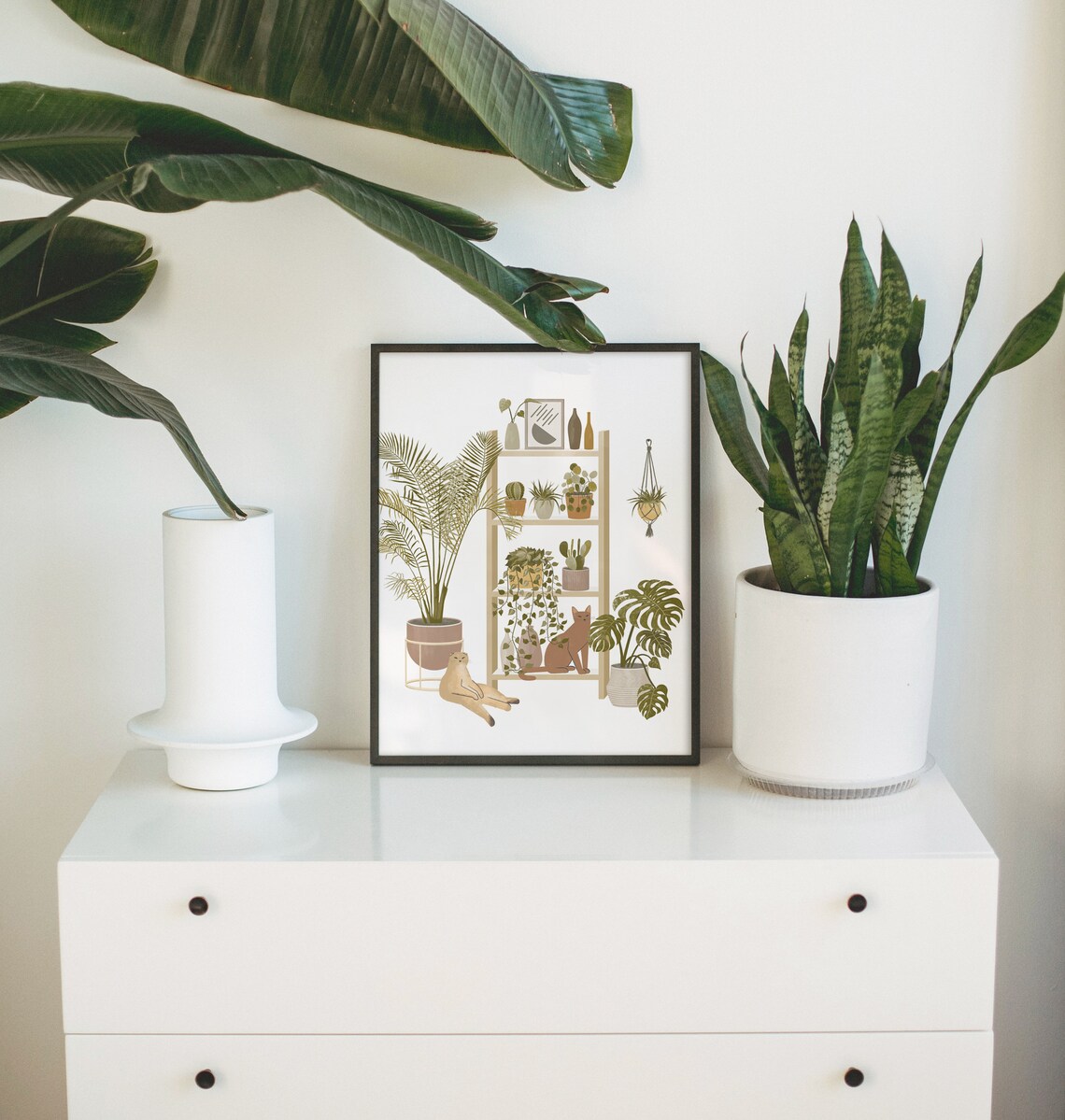 Boho Home Garden With Cats, Plant Art Print - Image 3