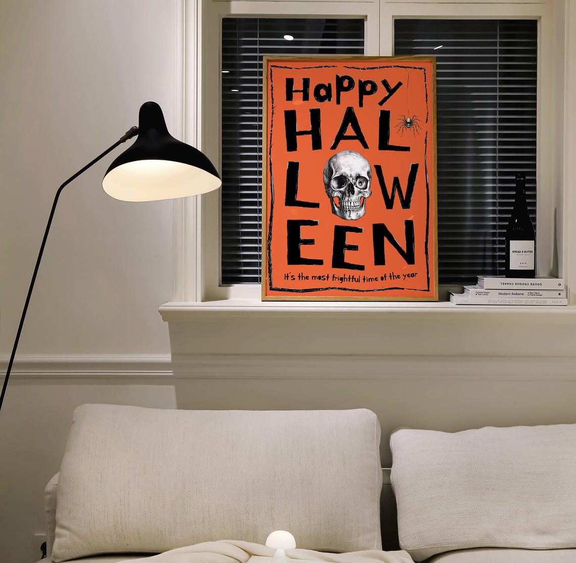 Happy Halloween Skull And Spider Bold Orange Spooky Wall Art - Image 3