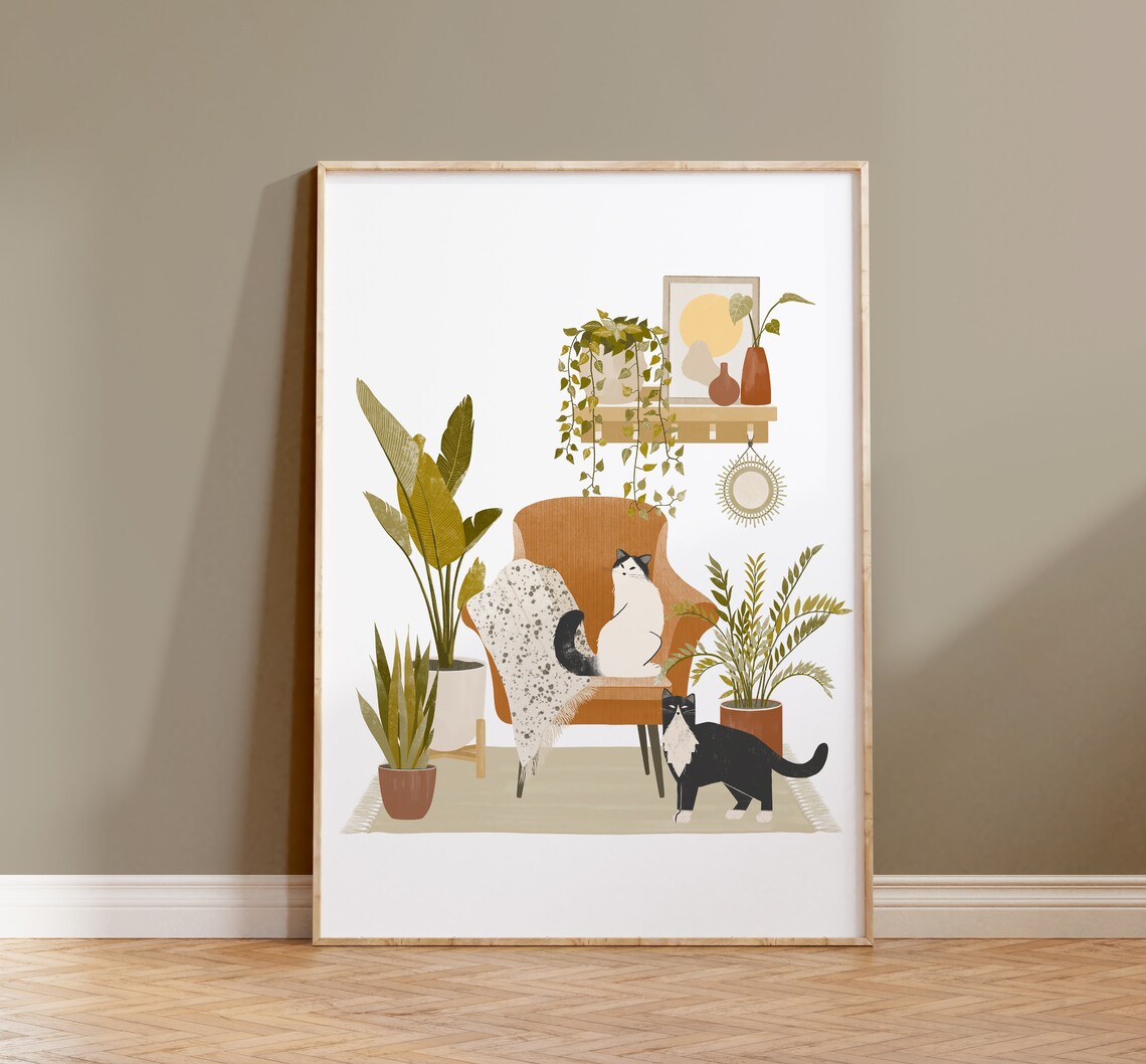 Boho Home Garden With Two Cats Art Print