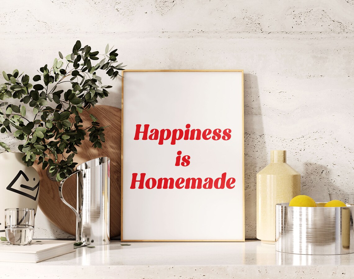 Happiness is Homemade Red Typography Minimalist Kitchen Quote Poster - Image 4