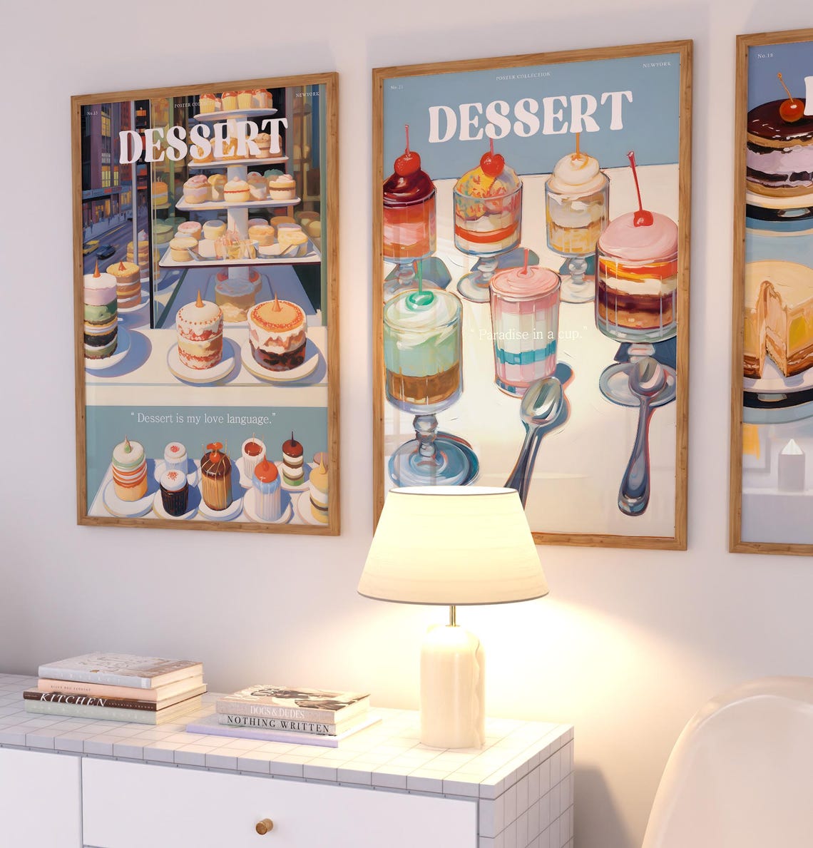 Dessert Sundae Cups Cherries Retro Ice Cream Parlour Kitchen Poster - Image 4
