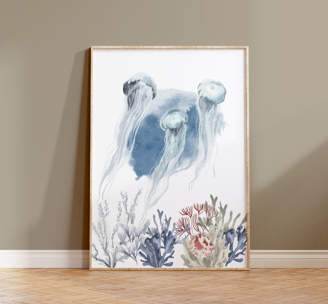Jellyfish Print, Coastal Sea Life Art Print