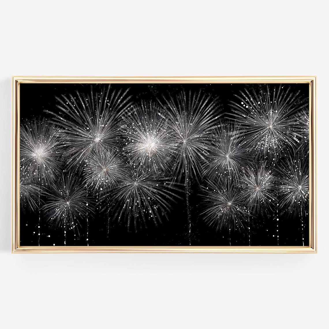 Silver Fireworks Black Background New Year Celebration Art Poster - Image 2