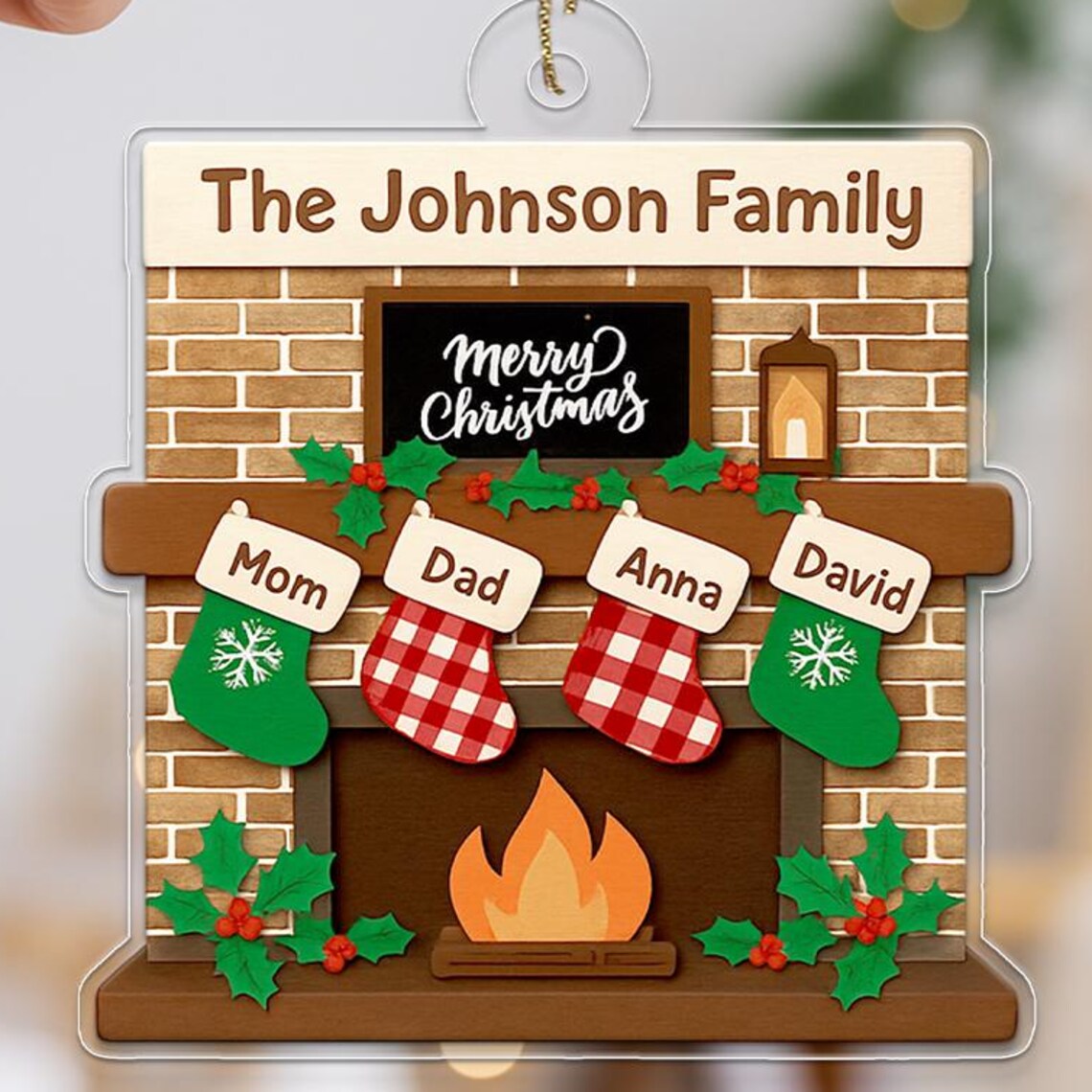 The Johnson Family Fireplace Stockings Merry Christmas Ornament Wall Art