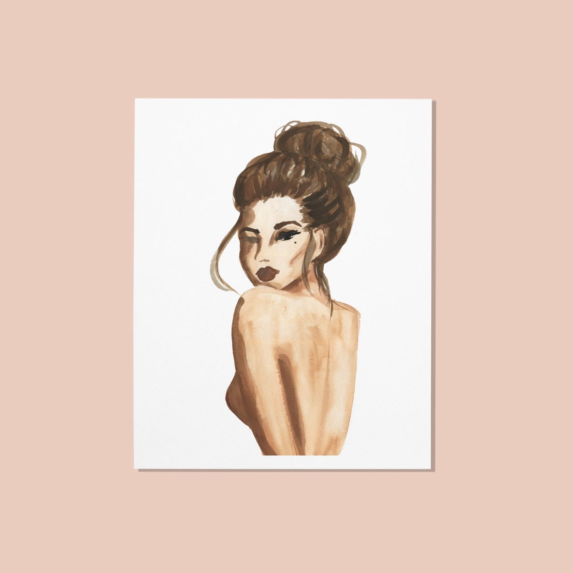 Rosalia Art Print Abstract Portait Painting Watercolor Portrait Sabina Fenn Illustration Woman Brunette Messy Bun
