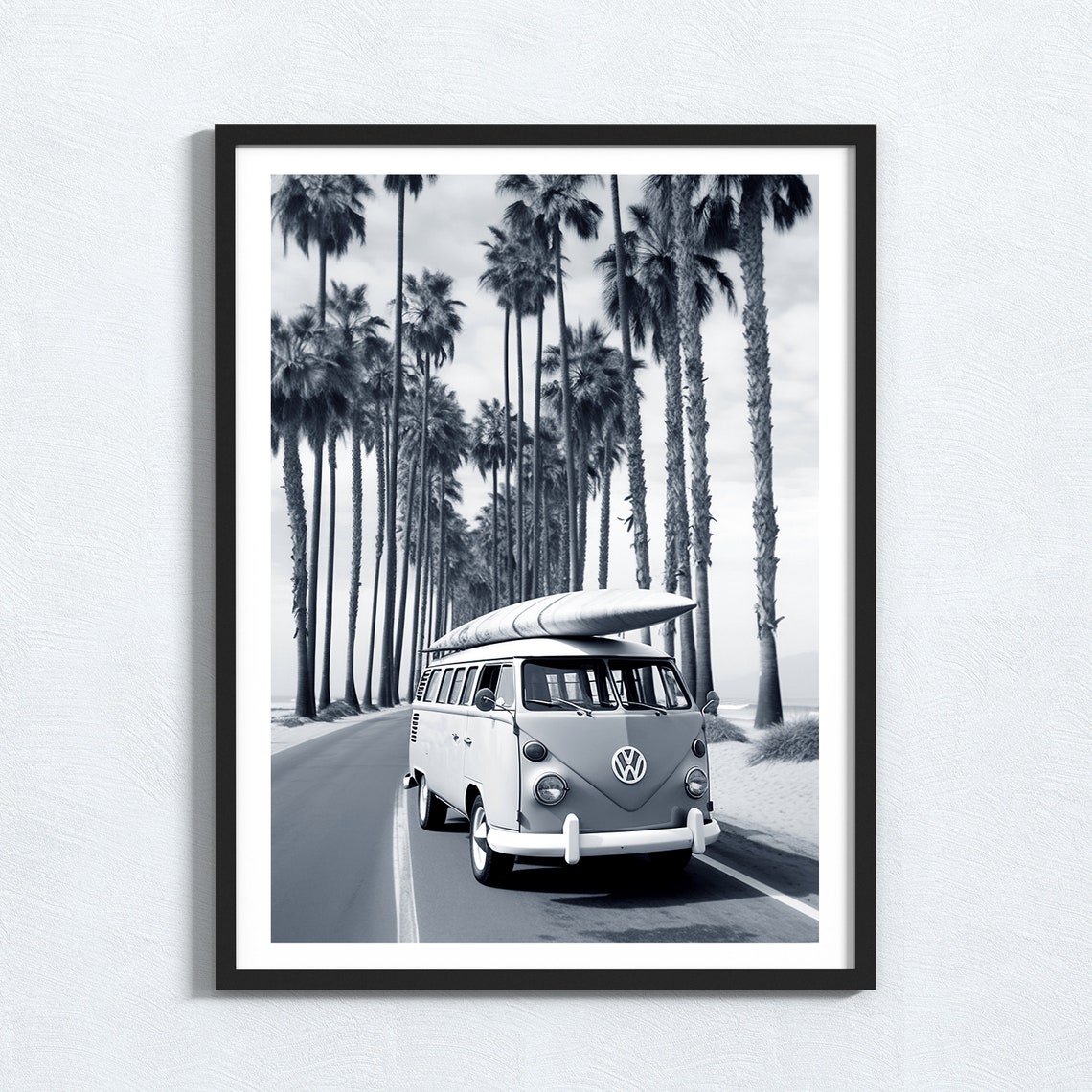 Black And White Art Beach Wall Art Boho Wall Decor Surfer Van Print Retro Van Print Art Art - Image 3