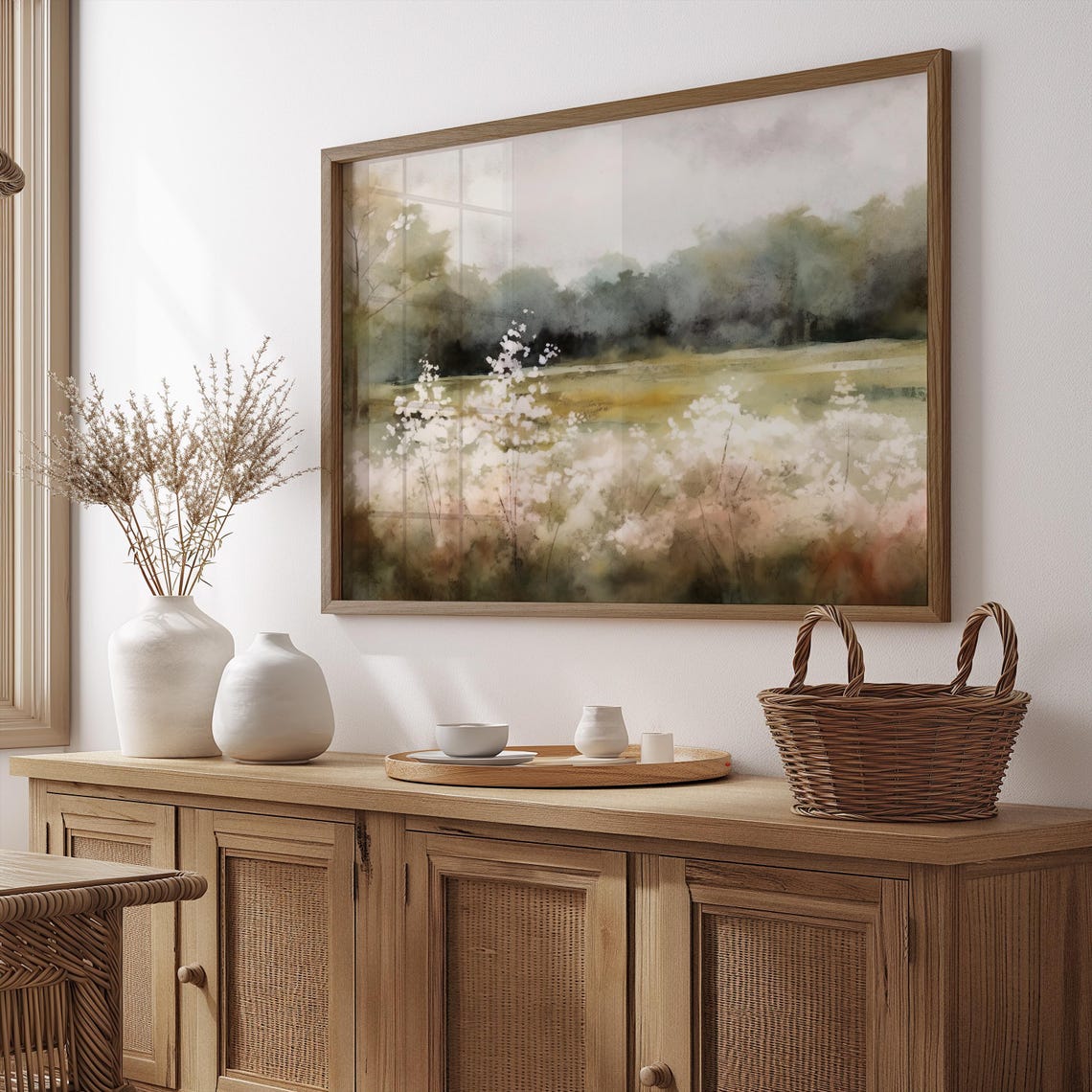 White Wildflower Meadow Watercolor Soft Sage Green Farmhouse Poster - Image 3
