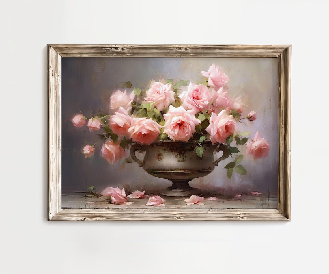 Floral Still Life Pink Roses Botanical Poster