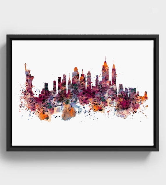 Abstract Nyc Skyline Watercolor Print Urban Wall Art