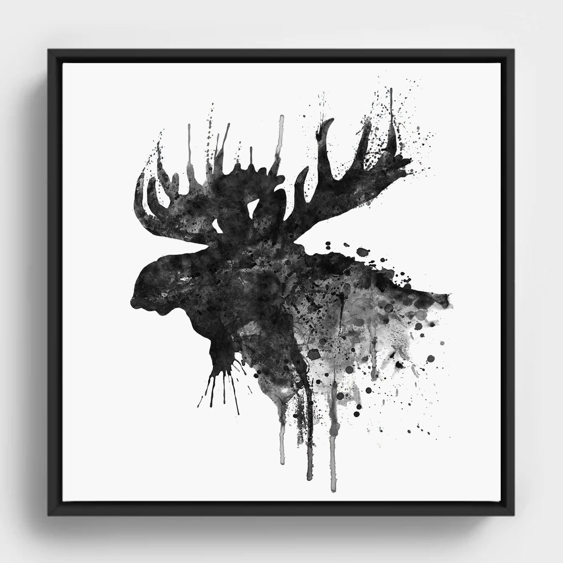 Moose Silhouette Wall Art Black And White Wildlife Decor Instant