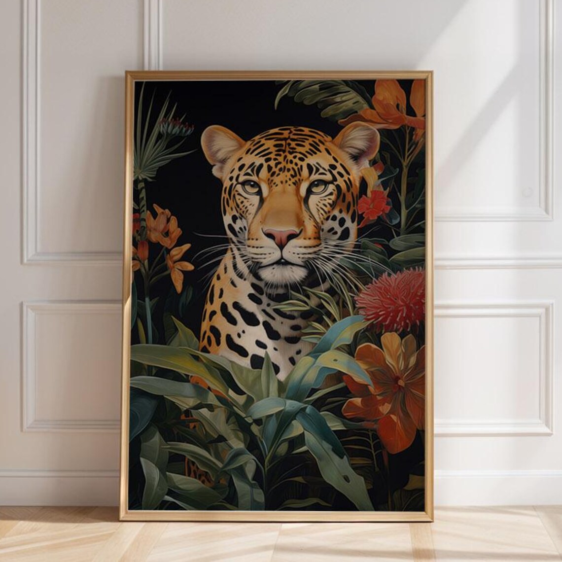 Leopard In Jungle Illustration, Boho Art Print