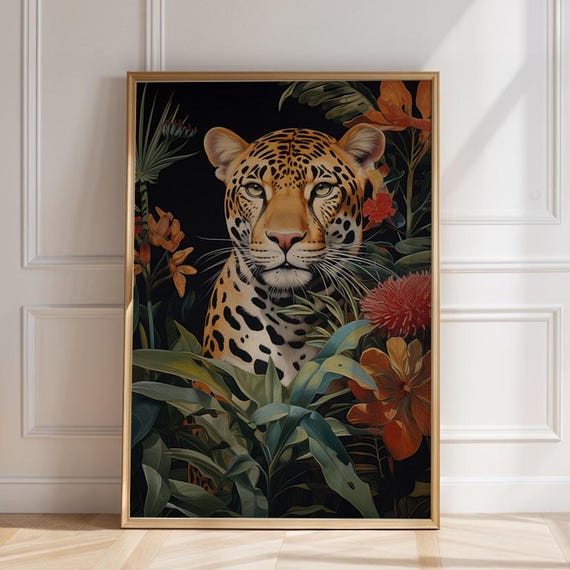 Leopard In Jungle Illustration, Boho Art Print